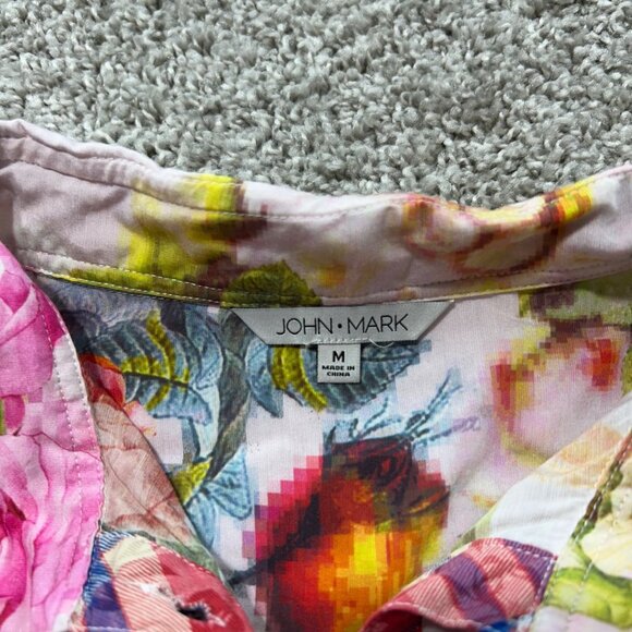 John Mark Womens Medium Floral Button-Up Shirt With Plaid Accents - Picture 7 of 12